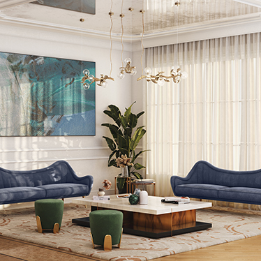 HERMES Sofa, NOAKI Stool and LALLAN Center Table